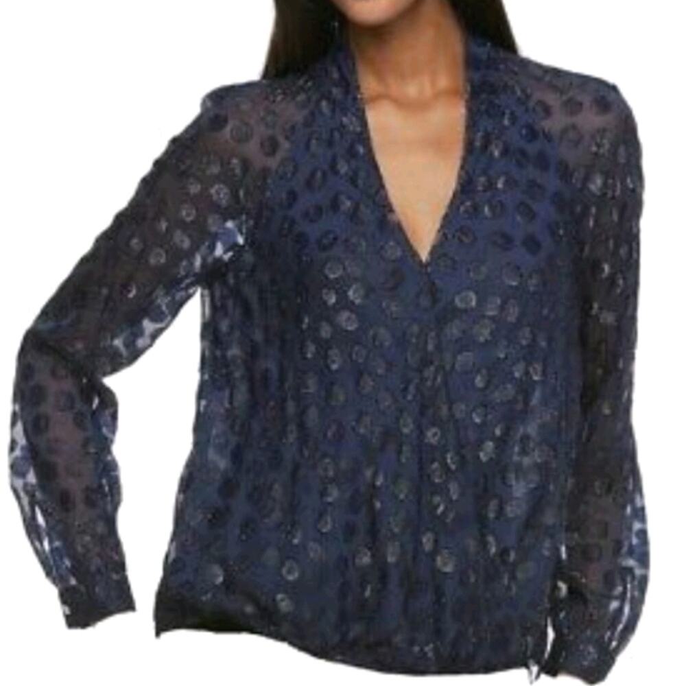 JLO Shimmering sheer polka dot wrap high low top S